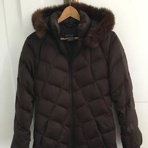 SOLD Searle Dark Brown Fur Hooded Quilted Coat